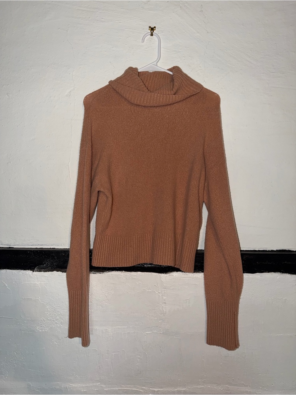 Express Cozy Cowl Neck Sweater in Camel Brown